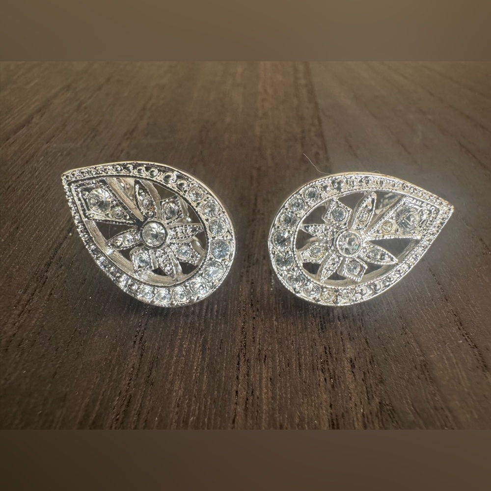 Napier Silver Rhinestone Clip Earrings